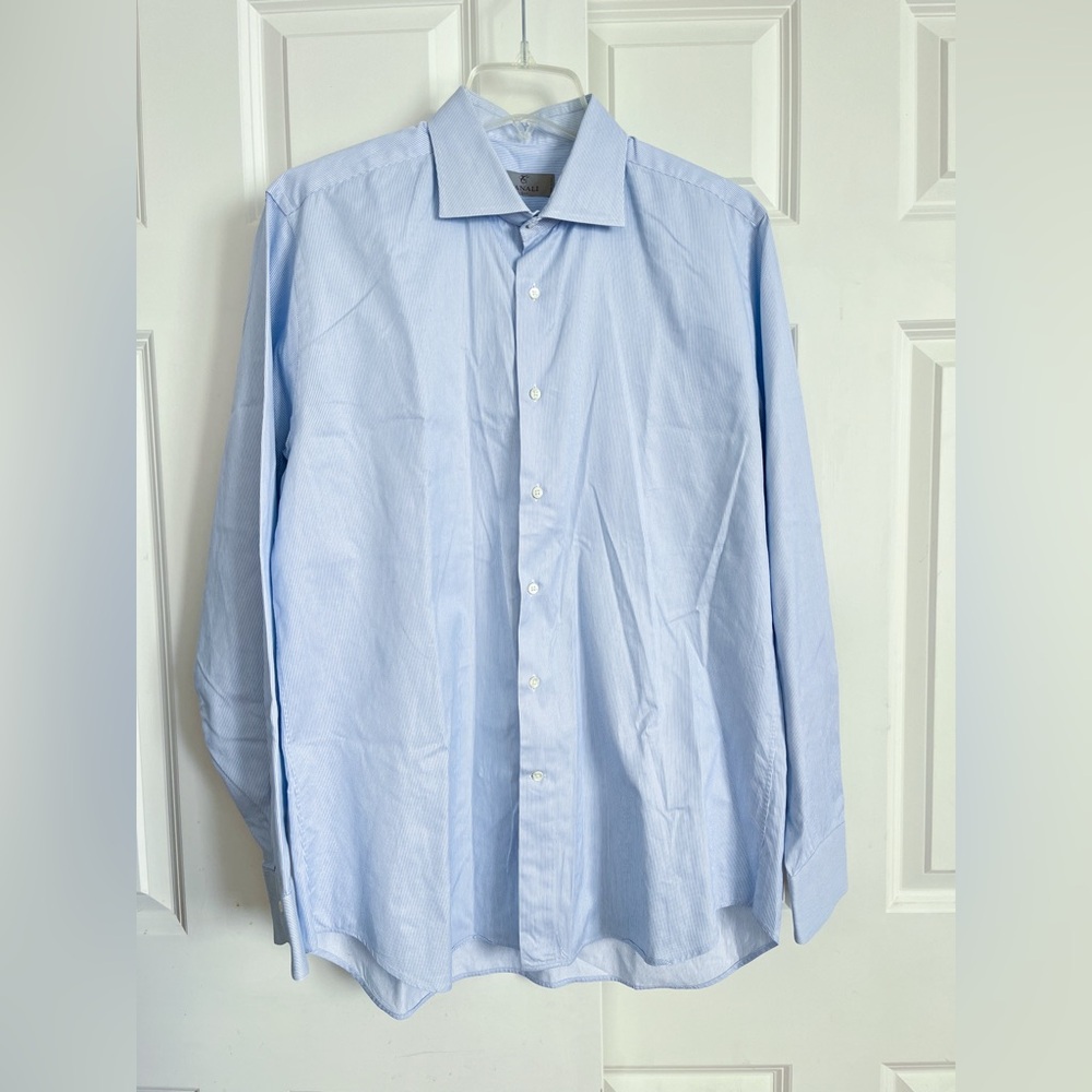 NWOT CANALI  Lt Blue  100% Cotton Long Sleeve Dress Shirt Size 42-16.5